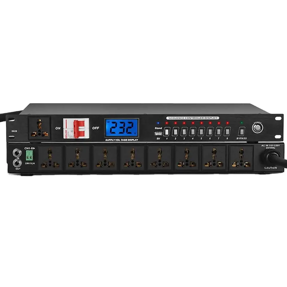 OEM D628 Professional 9 Channel Audio Power Sequencer For Karaoke Sound Speaker System