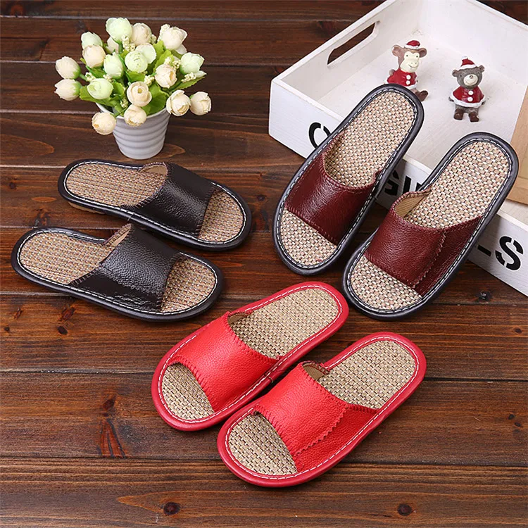 
Factories leather flip flos in China summer wear - resistant indoor linen slippers for girl 