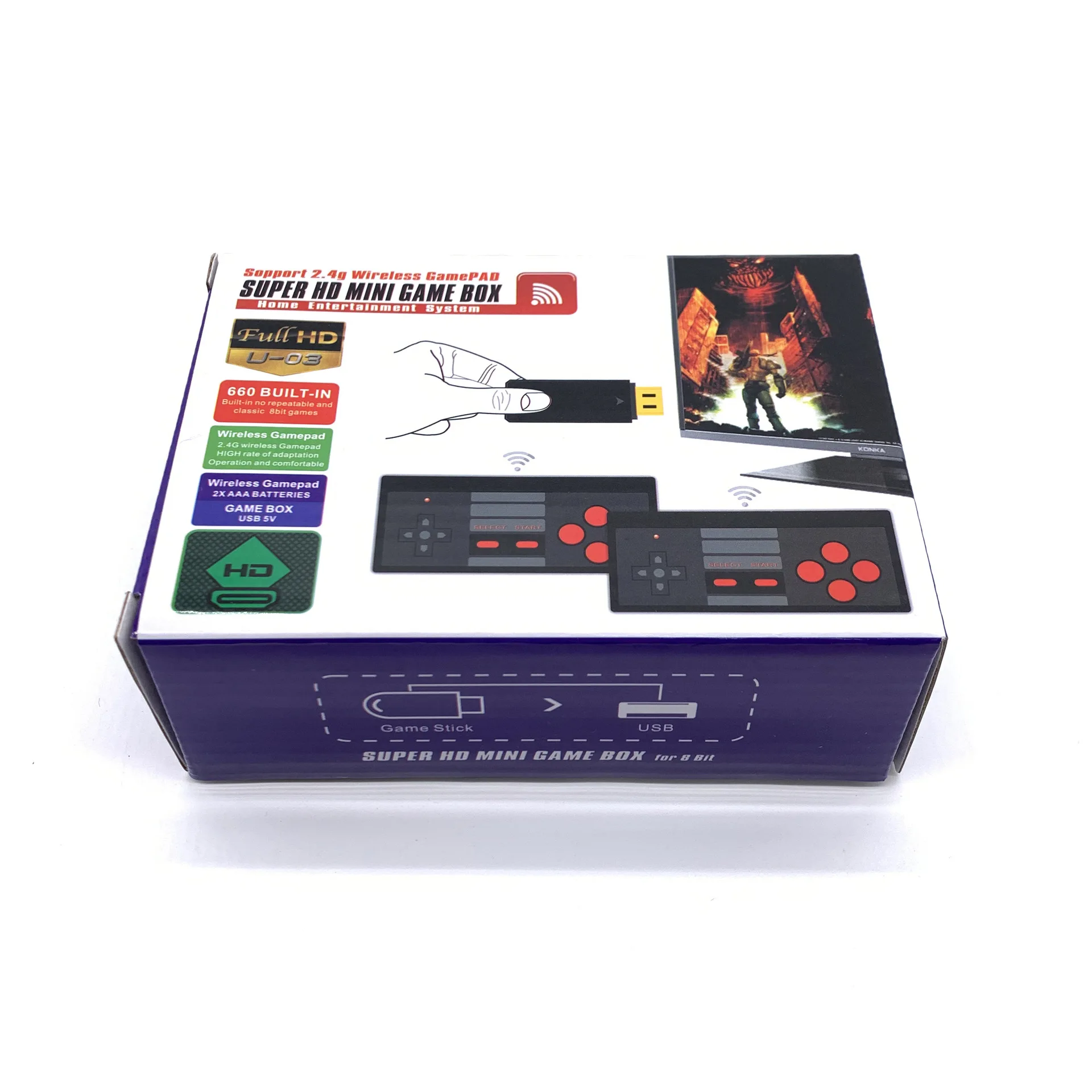 Hot Selling Mini Game Console USB Wireless U03 Handheld TV Video Game Console Build In 621 8 Bit Retro Game Console Dual Gamepad