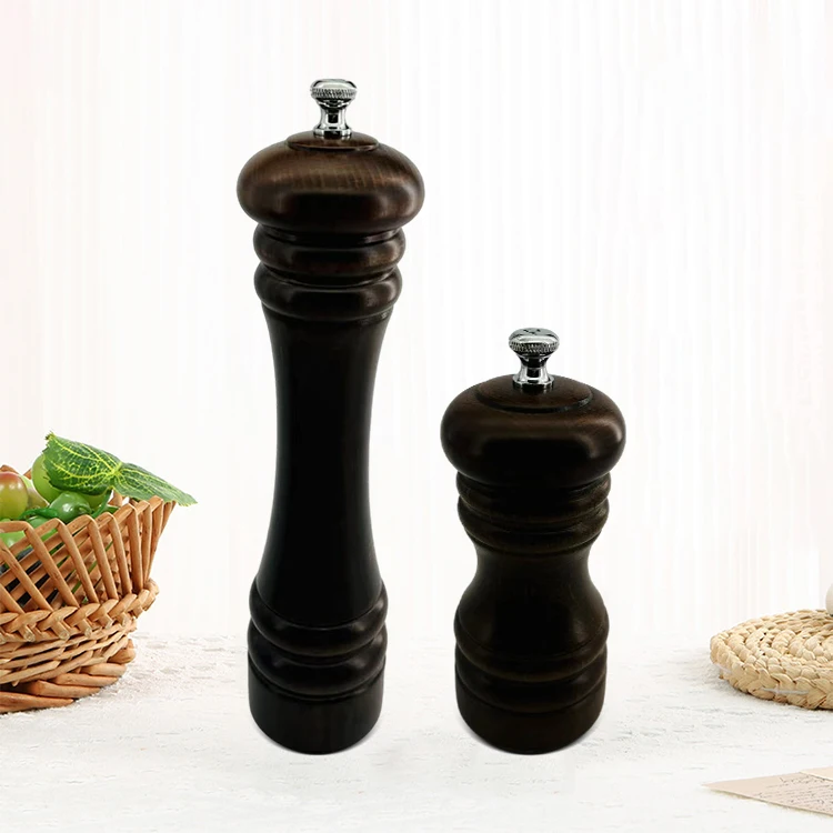 Factory Wholesale Manual Wood pepper mill beech Wooden Black Color salt and pepper grinder set