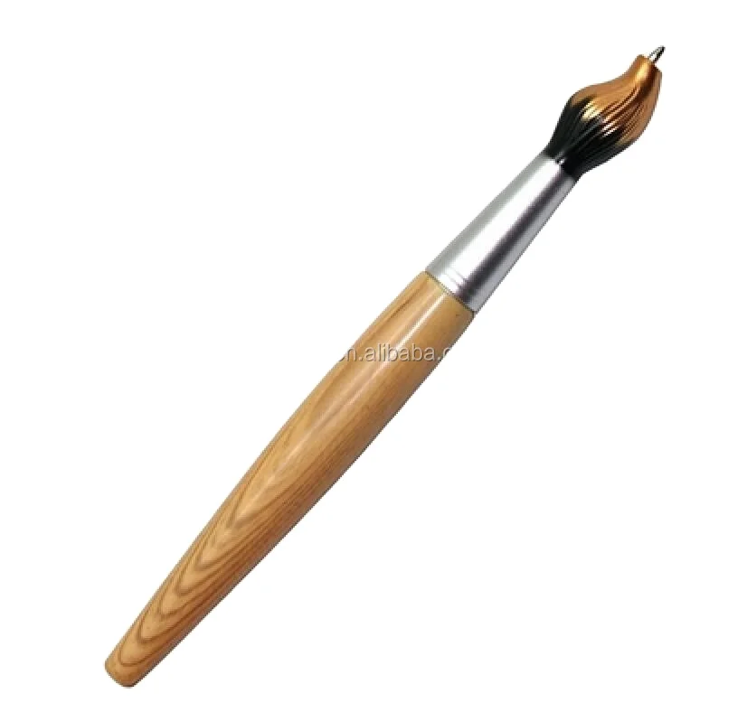 Paint brush shaped novelty wooden color plastic ball pen