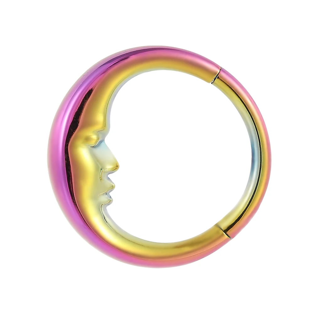 wholesale sleeping moon 18k nose rings women piercing jewelry fashion 316L stainless steel hinged segment clicker ring septum