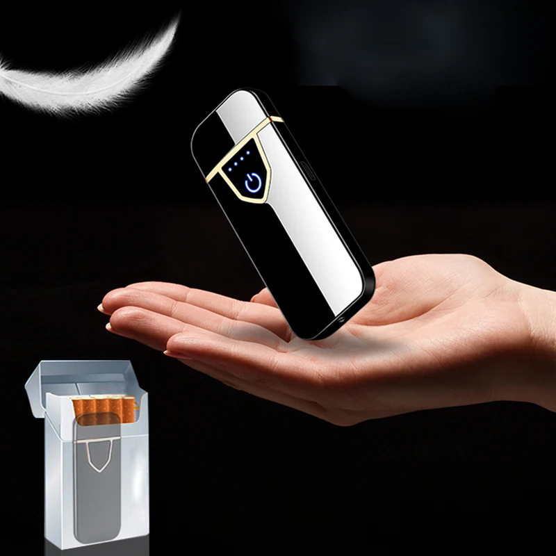 Windproof Electric Arc Coil Cigarette Touchscreen Flameless USB Lighter