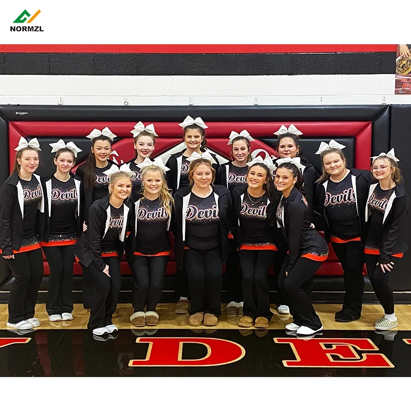 Custom Sexy Multicolor Rhinestone Cheer Uniforms Tops And Skirt Sublimated Printing Cheerleader Uniforms For Women