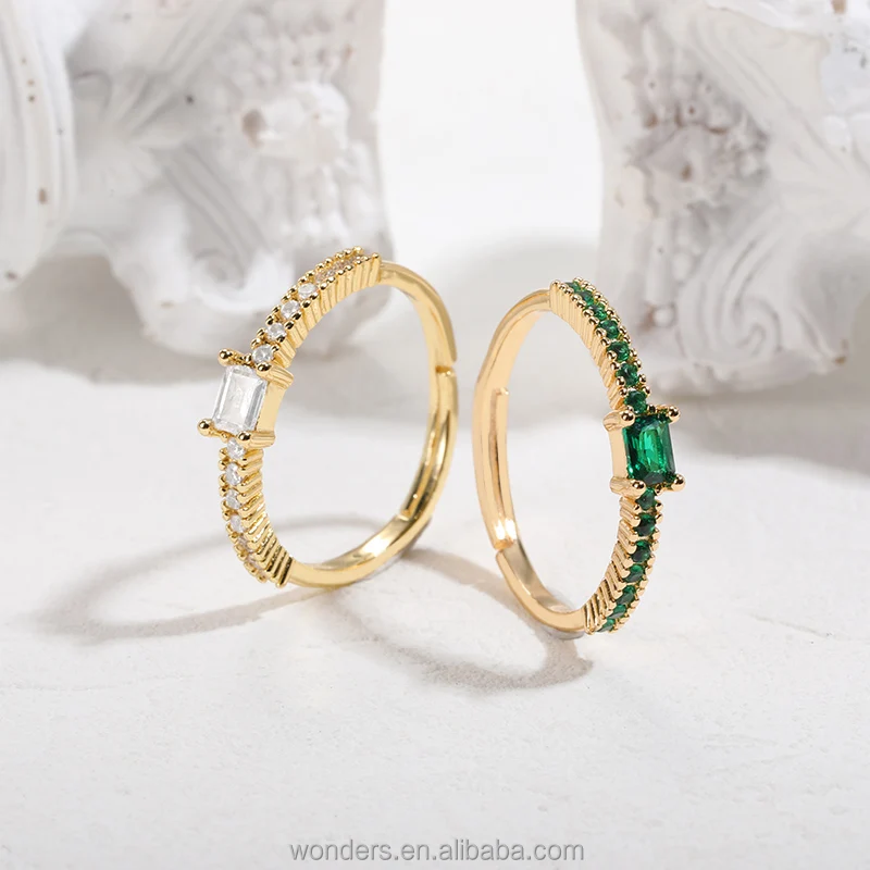 Vintage Style White Green CZ Iced Out Zircon Decor Ring Gold Women Cubic Zirconia Rings