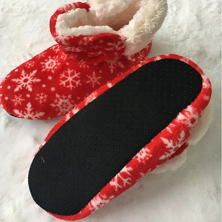 winter woman Christmas snowflake  plush fluffy fuzzy  indoor slipper boots