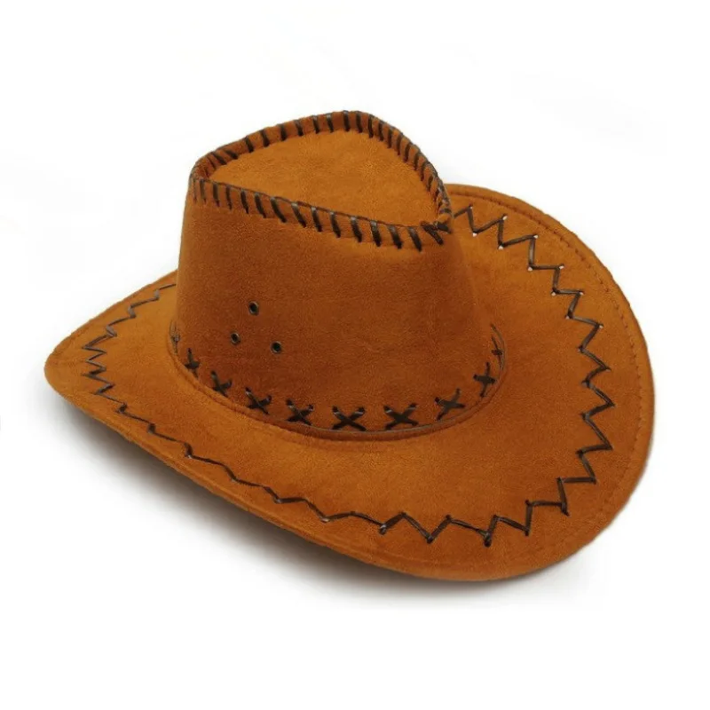 Unisex Men Women Faux Felt Western Cowboy Hat Fedora Outdoor Party Wide Brim Cowboy Hats