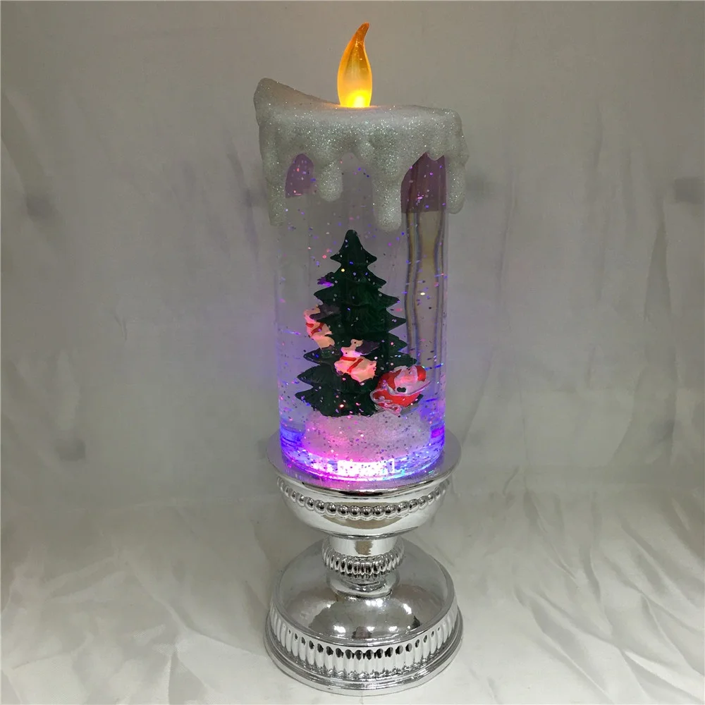 
Santa Clause and Christmas Tree Scene Water Spinning Glitter Liquid Candle 