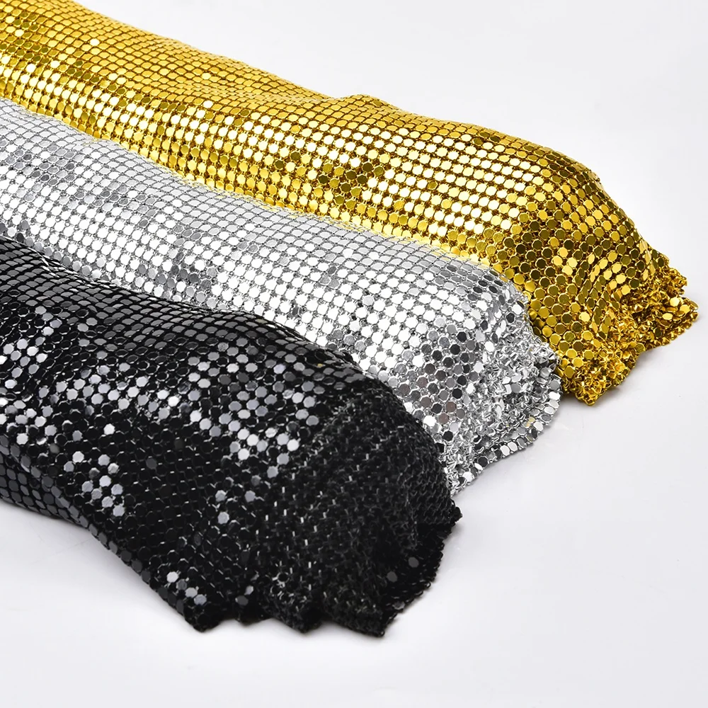 45*150Cm Flexible Metal Sequin Mesh Fabric Gold Silver Black Sexy Aluminum Sheet Applique Trim DIY Bra Camisole Club Dress Bags