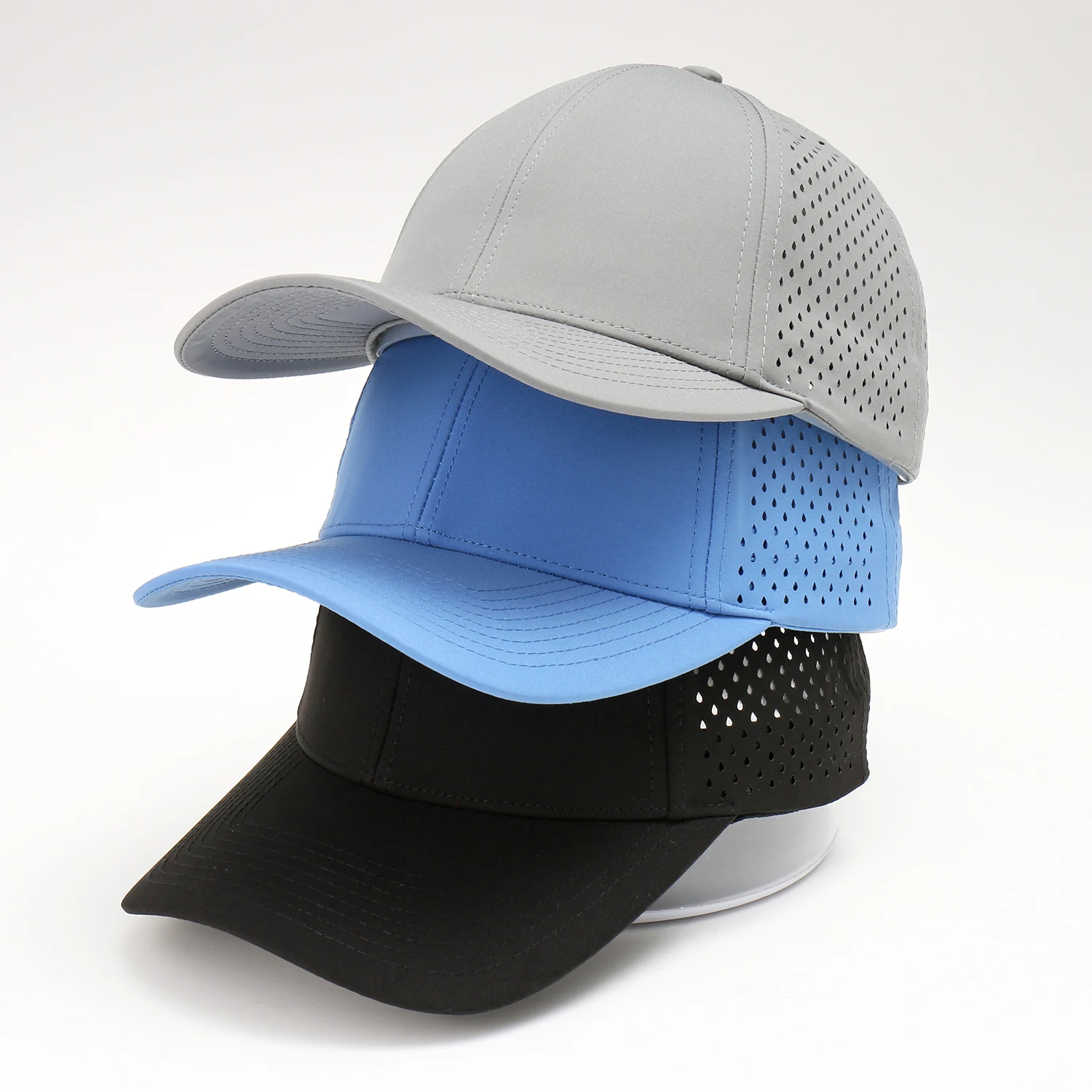 2024 Promotional Plain Unstructured Trucker Hat Laser Cut Blank Curved Mesh Golf Cap 6 Panel Water Resistant Baseball Cap
