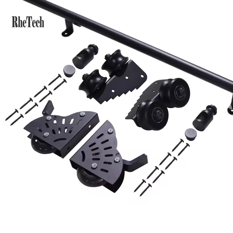 WEKIS Rustic Black Round Tube 4m Steel Sliding Barn Ladder Library Ladder Full Set Track Kit Bracket Round Rail Rolling Hardware