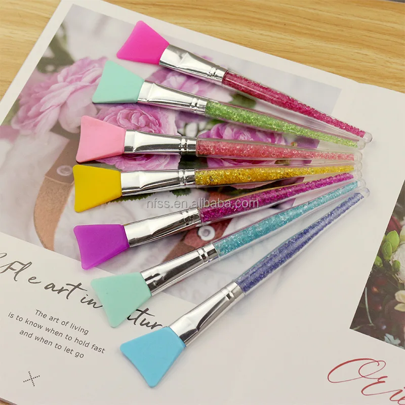 Private Label Black Pink Crystal Handle Clay Face Masking Applicator Brushes Makeup Custom Silicone Mask Brush For Facial