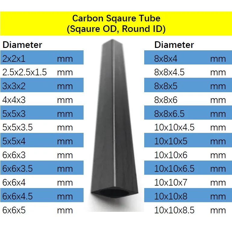 Small diameter 2mm 2.5mm 3mm 4mm 5mm 6mm 8mm 10mm  carbon fiber square tube rod
