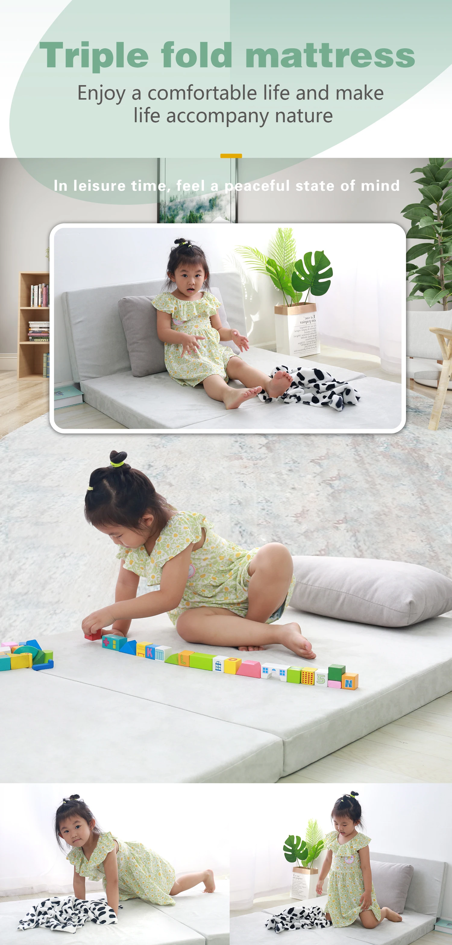 Saien high Quality Trifold bed breathable fabric mattress mat Portable folding foam single orthopedic foldable baby mattress