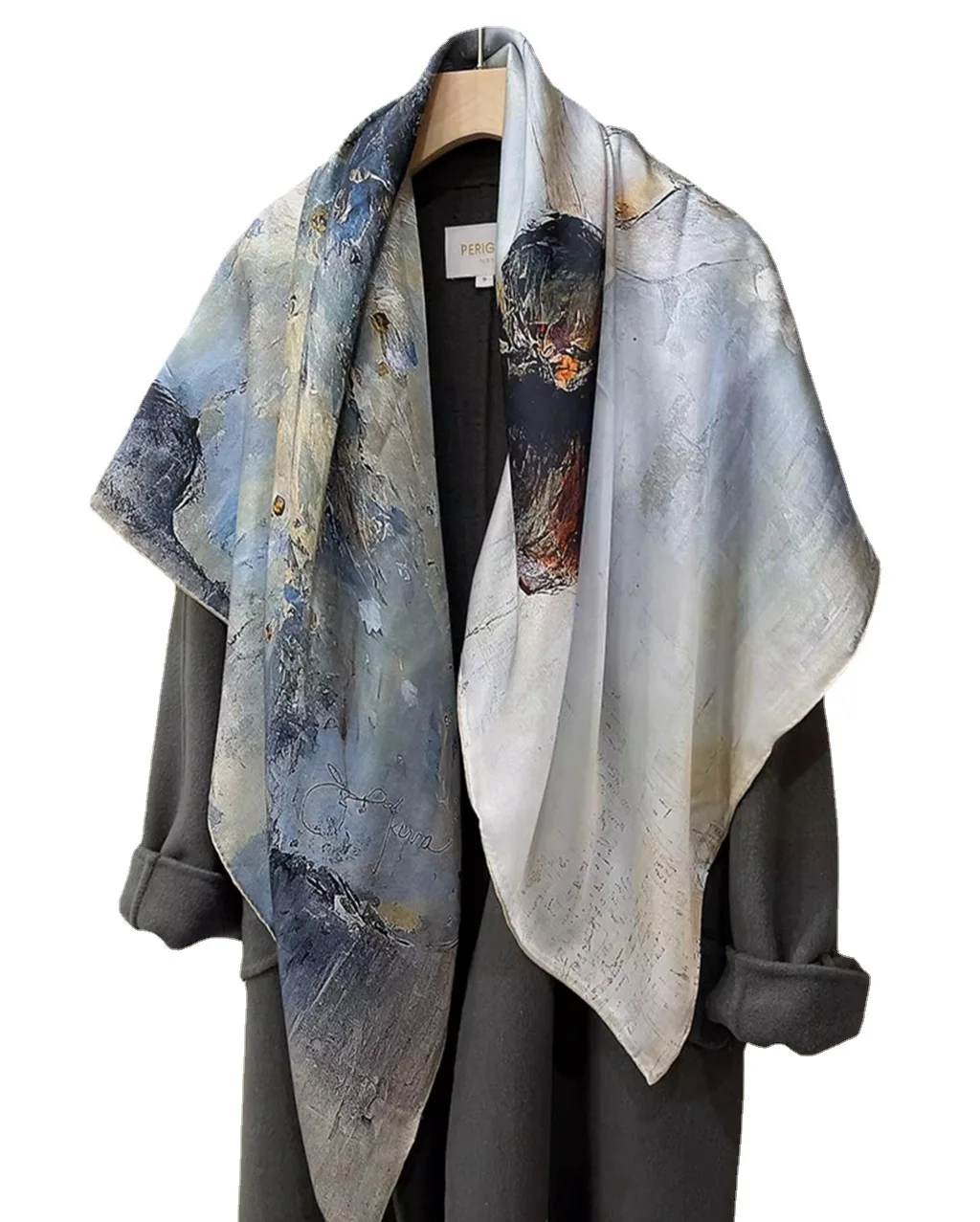 Silk large square towel oil painting wind gift silk scarf sunscreen air conditioning shawl