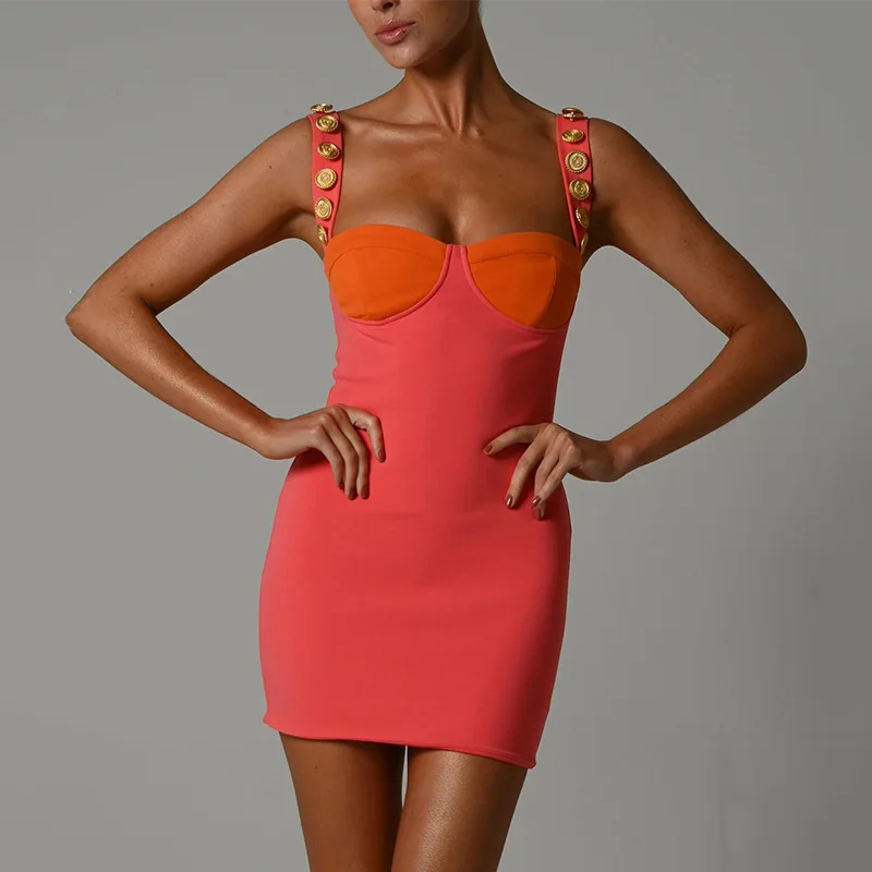 2022 New Arrivals Fashion Women Clothes Patchwork Candy Color Sleeveless Dresses Elegant and Wild Ladies Party Dress 2 Sets S-L