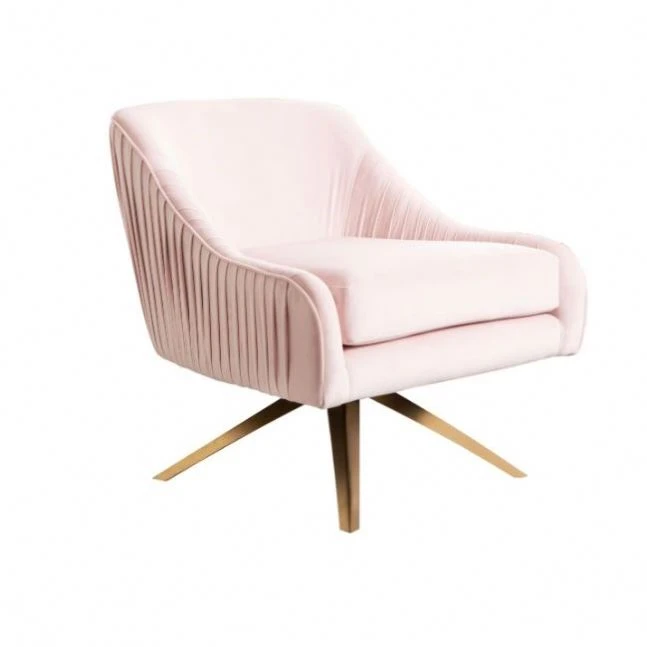 Modern Living Room nordic style Velvet lounge arm chair with Antique Gold Brass Swivel Base