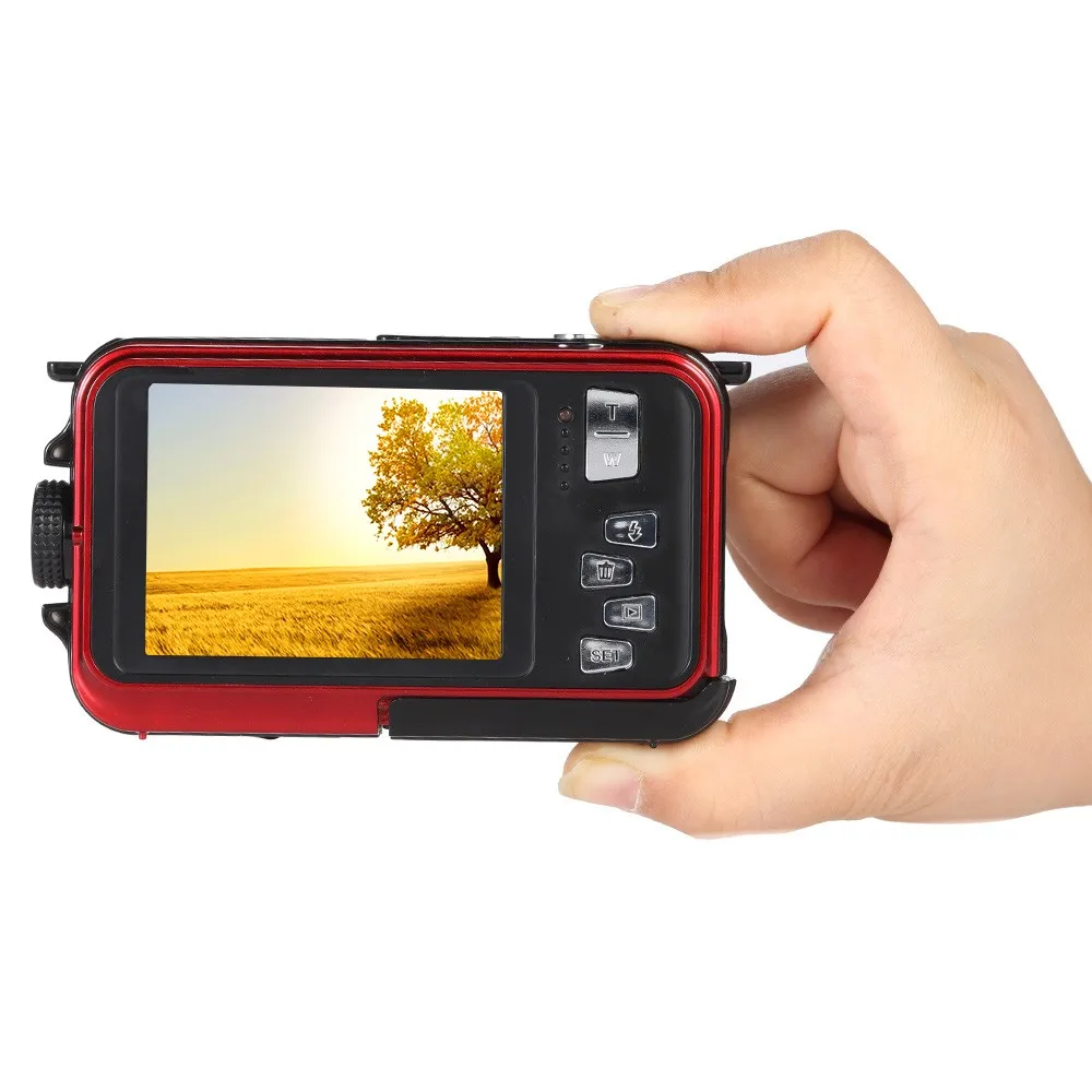 Winait 24MP waterproof dual display digital video camera with rechargeable lithium battery