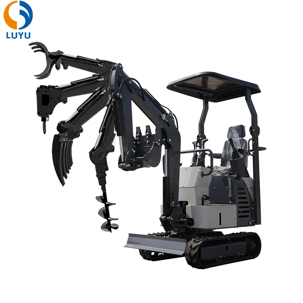 Hot Selling In European 1Ton Mini Excavator Thickened rubber track With Auger Hammer Trailer