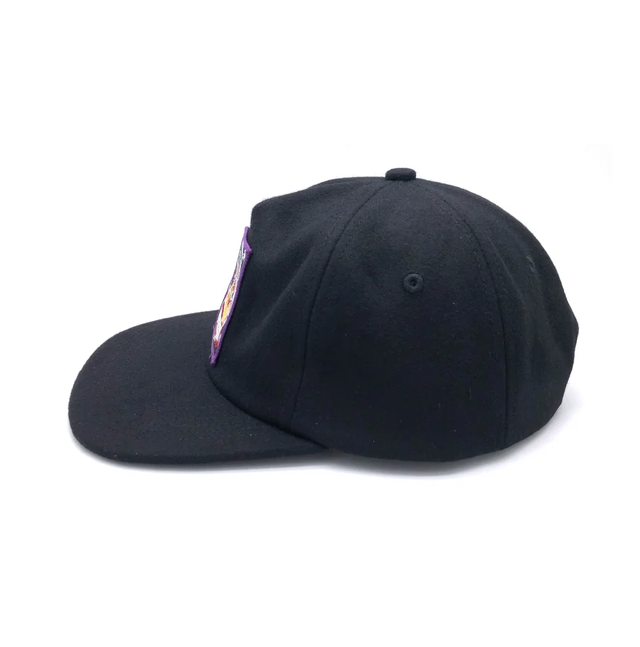 flat bill unstructured 5 panel wool snapback hat with embroidery patch