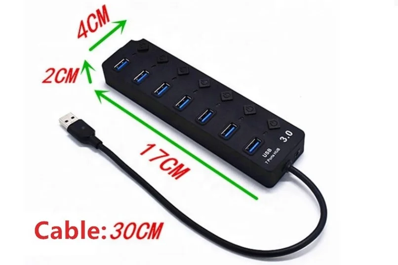 
Hot seil 7 Ports USB Hub High-speed USB 3.0 Ports Hub with Individual Switches LEDs 