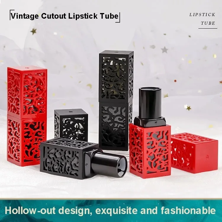 Factory Wholesale Price 3D Chinese Style Retro Hollow Lipstick Tube New Square Lip Balm Container Plastic Cosmetic Lip Beauty
