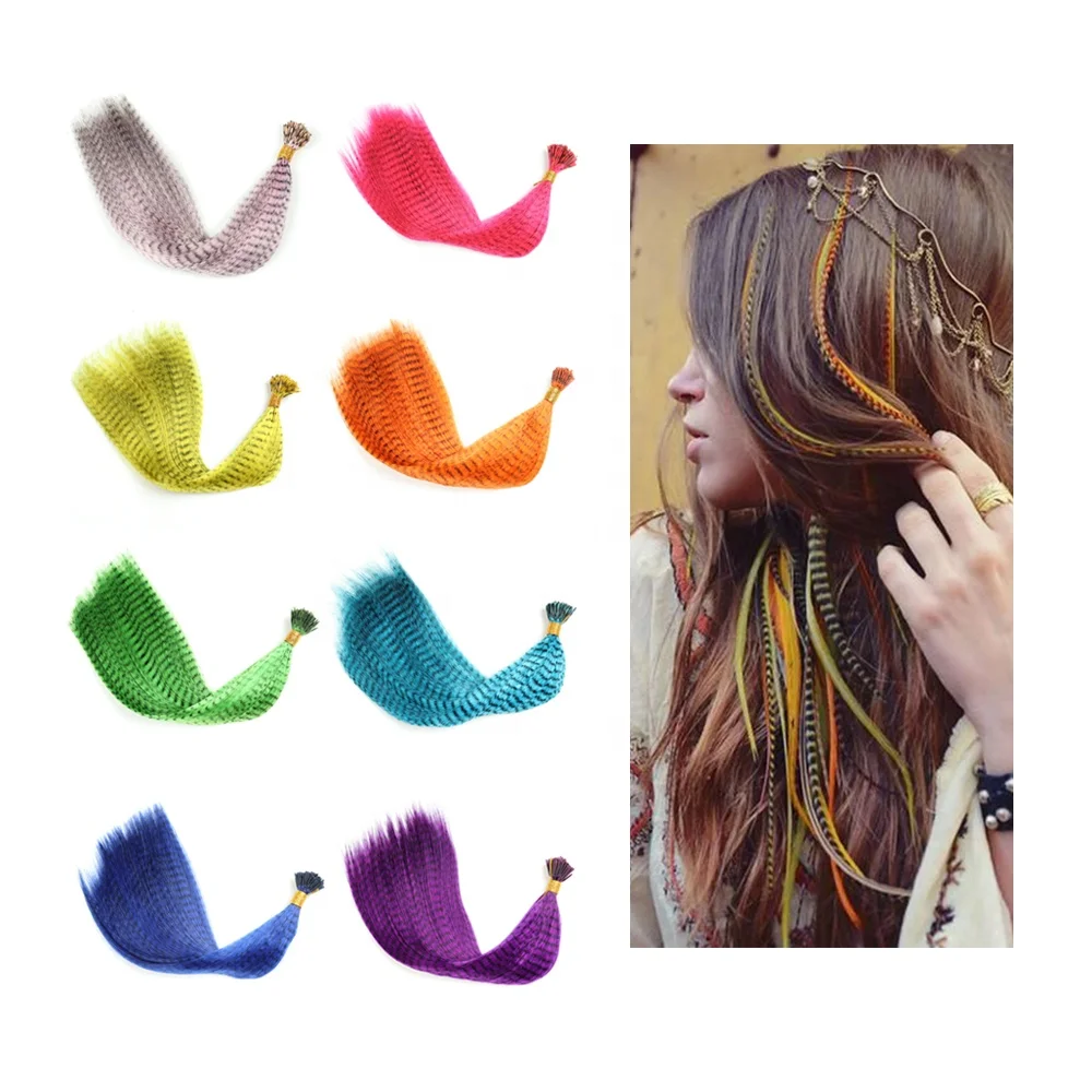 Hot Sale Long Colored Hair Extensions Rooster Synthetic Feather Hair Extensions for Women