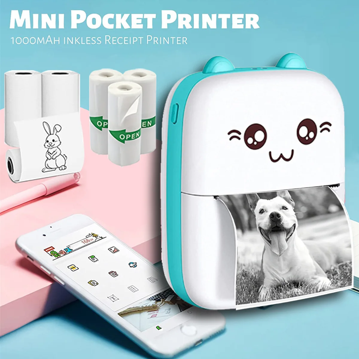 Bluetooth Mini Printer Portable Text Picture Memo Shopping List Label Bag Printer Inkless Mini Thermal Label Printer