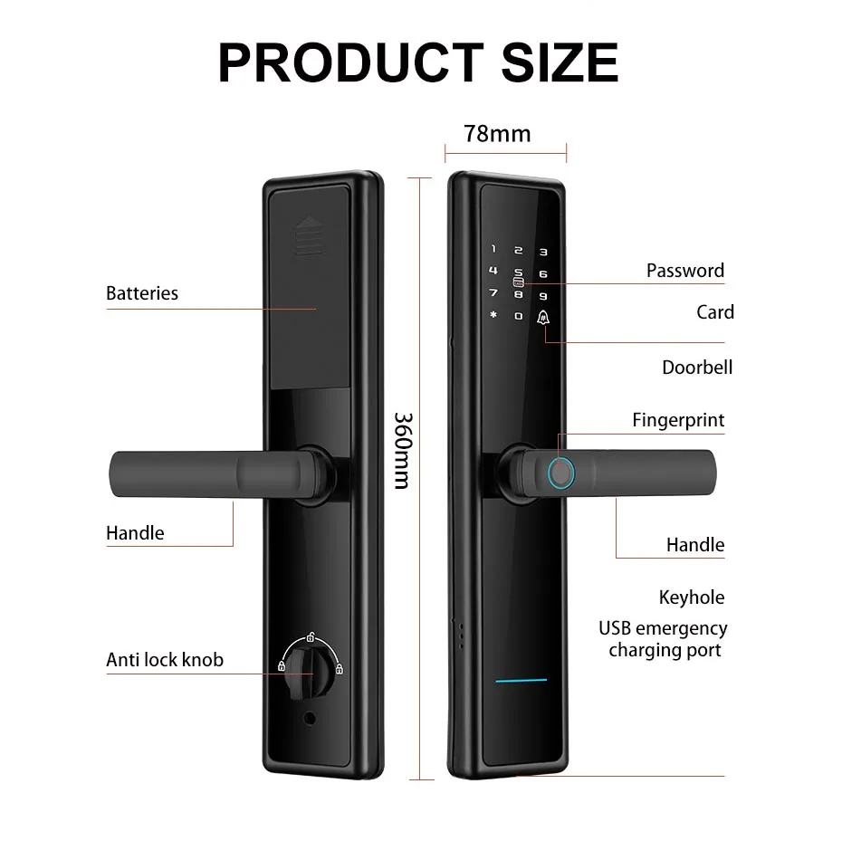 Anti-Theft Smart Lock for Home Waterproof  Feature Fingerprint Password Access Tuya Control Compatible Wood Door WiFi Network