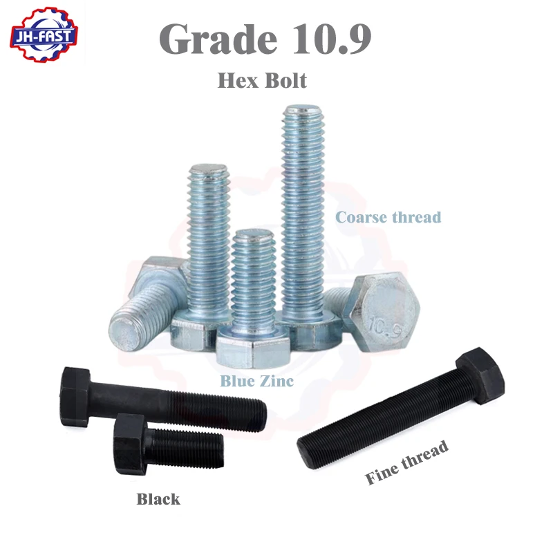 Fasteners imperial din933 hex bolts grade 4.8 5 8 8.8 10.9 12.9 Carbon steel high strength black galvanized m12 hex bolt and nut