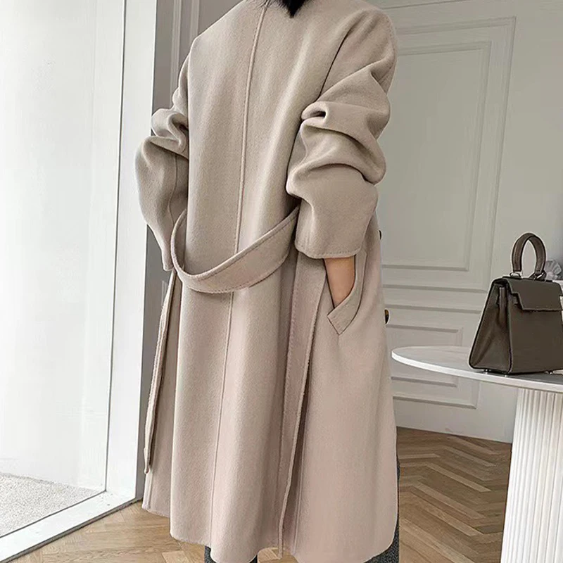 High Quality Fall Winter Coats For Ladies Women Jackets Custom Double Wool Solid Turn Down Collar Long Coats For women