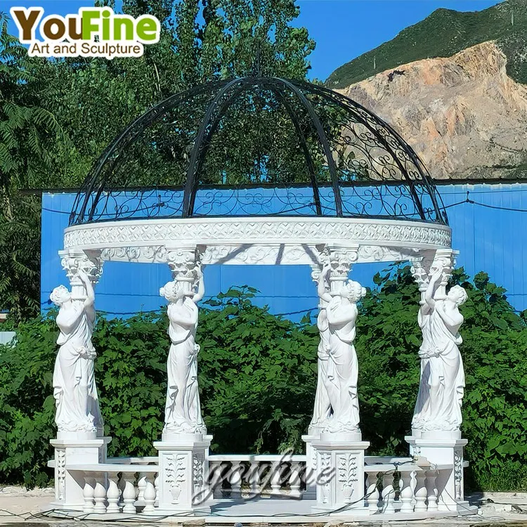 Outdoor Lady Statue Hand Carved Garden Marble Garden Gazebo