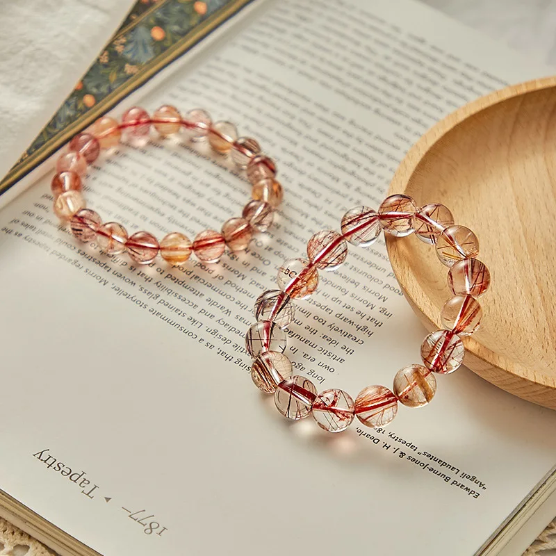 High quality 10mm Natural crystal red Copper Rutilated Quartz men and women  stone round beads bracelet jewelry