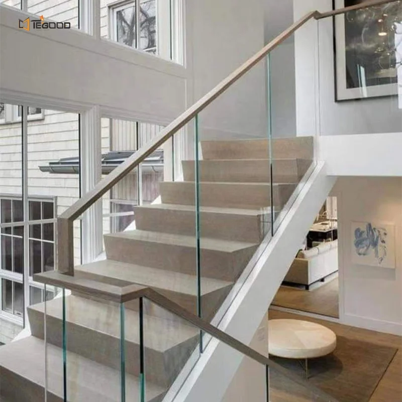 Indoor Hallway Stairs Glass Railing Aluminum Handrail Customized Color
