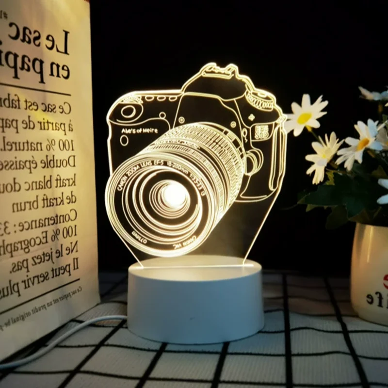 Table Lamp Wholesale LED Base 3D Illusion animation Astronaut Camera light Cute kids acrylic custom USB nightlight table lamp
