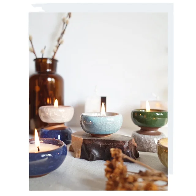 Custom design handmade Home Decoration Ceramic Luxury Empty Ice Crack Design Candle Jars For Gift