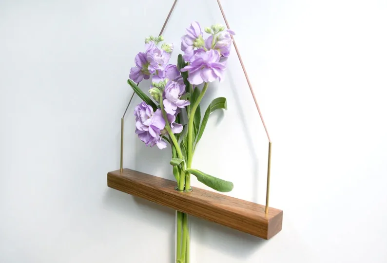 Handmade vase dried flowers Wall decor Wall art Wooden Hanging vase