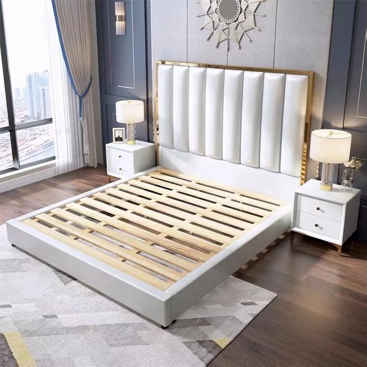 Modern luxury hotel bedroom leather furniture set bed frame storage queen size double wood beds
