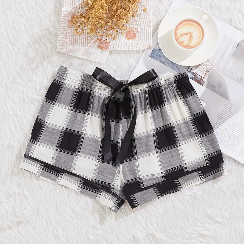 Christmas Sleepwear Womens Plaid Ruffle Hem Elastic Waistband Pajama Sleep Shorts Buffalo Plaid Ruffle Trim Pajama PJ Shorts