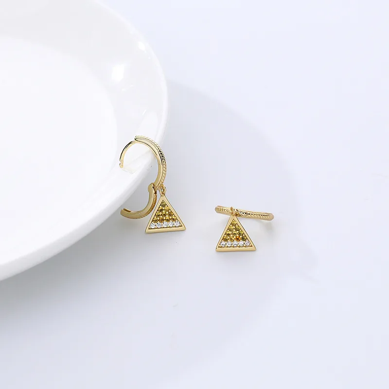 Silver Micro-Pave Zircon Egyptian Pyramid Earrings on Hypoallergenic Ear Hoop Gold Plated Jewelry