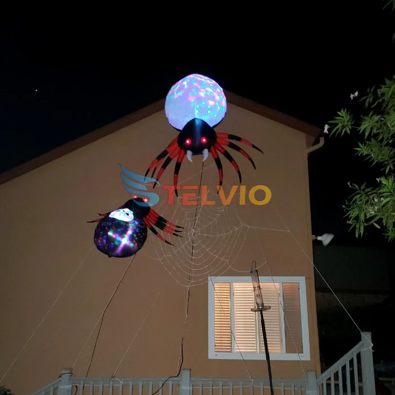 2.4m Halloween Inflatable Outdoor Spider with Magic Light Blow Up Yard Decoration LED Lights Built-in for Holiday Party