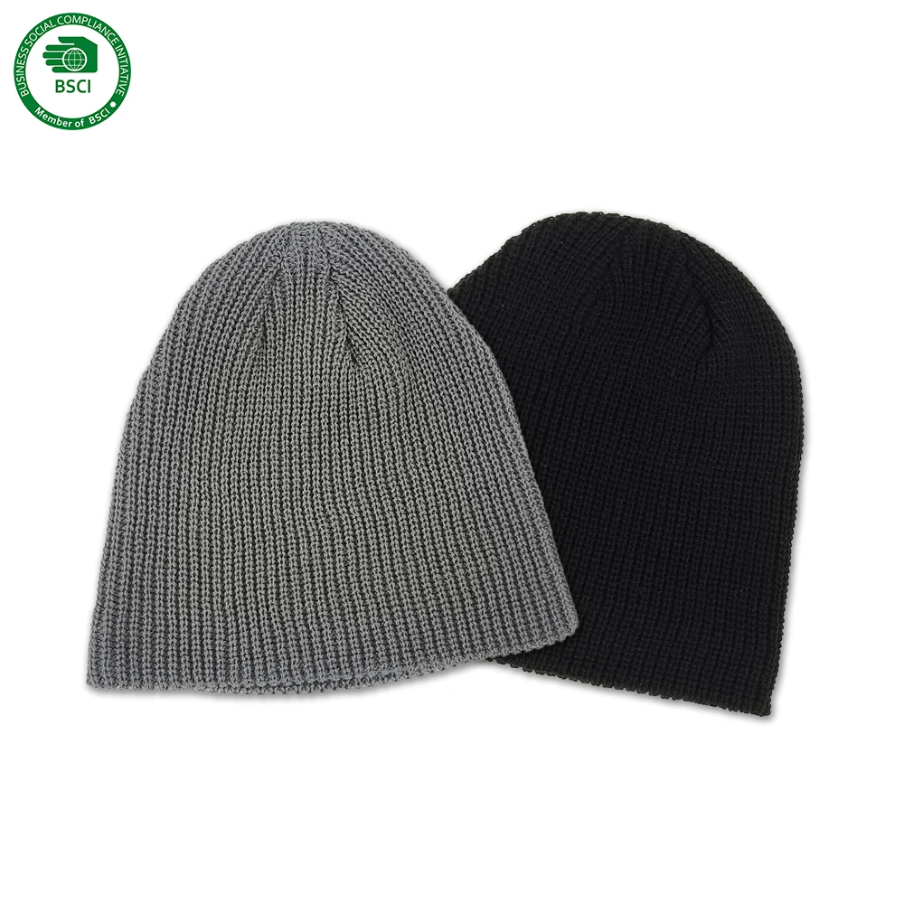 Custom Logo High Quality Mens Acrylic Ribbed Beanie Cap Winter Ski Hat Plain Fisherman Knitted Beanie