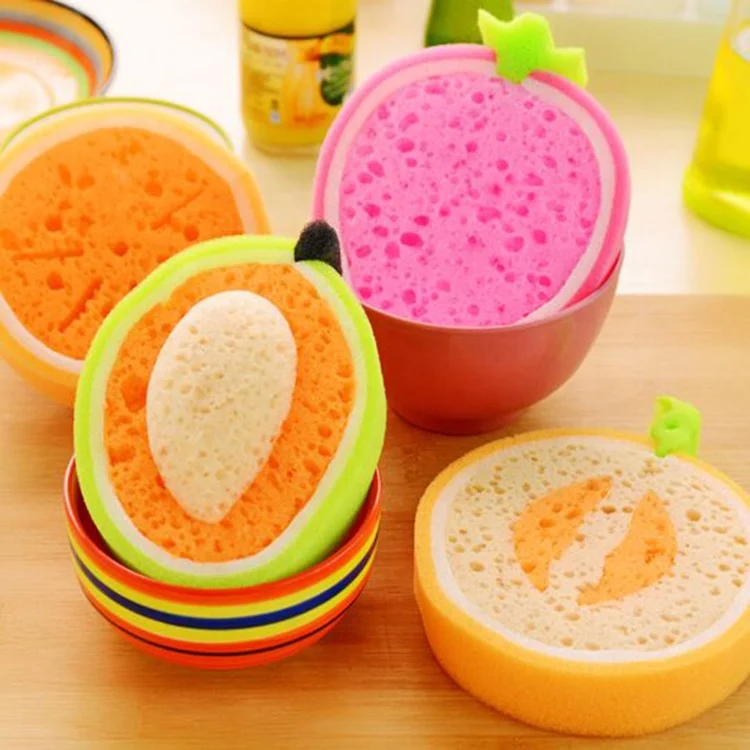 
Individual Package Lovely Fruit Shape Kitchen Cleaning Sponge Round Funny Shape 