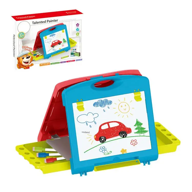 
Childrens Double-sided Drawing Board Folding Painting Board 2 in 1 Childrens Desktop Double-sided Easel Blackboard Whiteboard 