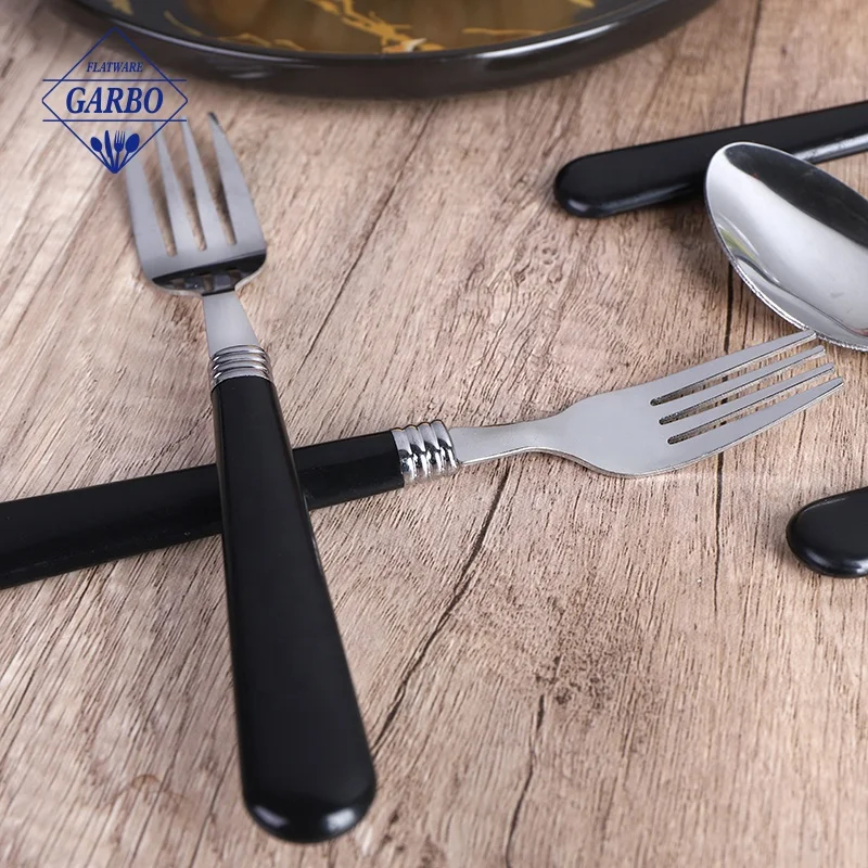 Wholesale South America Hot Sale Cheap 410 Stainless Steel Black Plastic Handle 36pcs Cutlery Flatware Sets with PVC Gift Box