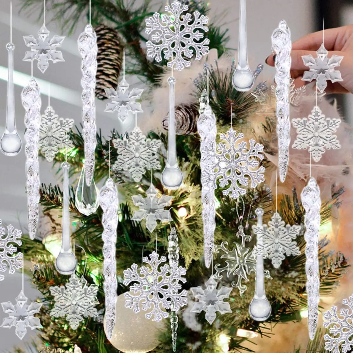 Christmas Ice Hanging Decoration Ornaments Supplies Christmas Tree Snow Ornaments Acrylic Crystal Icicle Snowflake Pendant