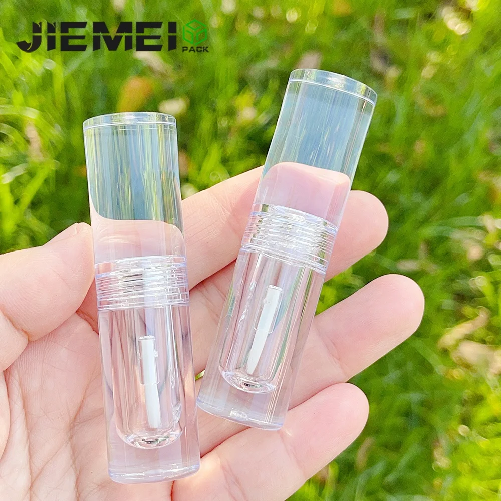 JIE MEI Stock High Quality 2ML Clear PET Lip Tint Wand Tube Wholesale Makeup Lip Gloss Bottle Lip Glaze Container With Brush