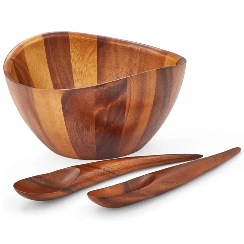 High Quality Wholesale Customizable Server Serving Acacia Big Wooden Salad Bowl for sale