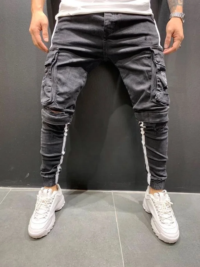 
New Style Blue Stylish Denim Scratch Jogger Pants Jeans Men 
