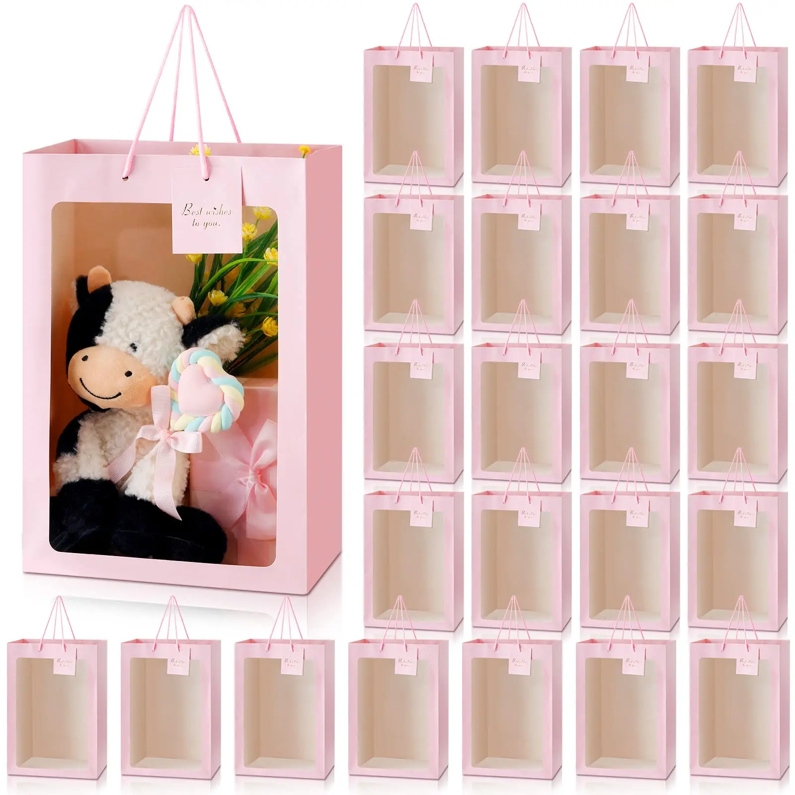 Custom Logo Printed Packaging Biodegradable Small Flower Chocolate Gift Kraft Paper Bag with Clear Window